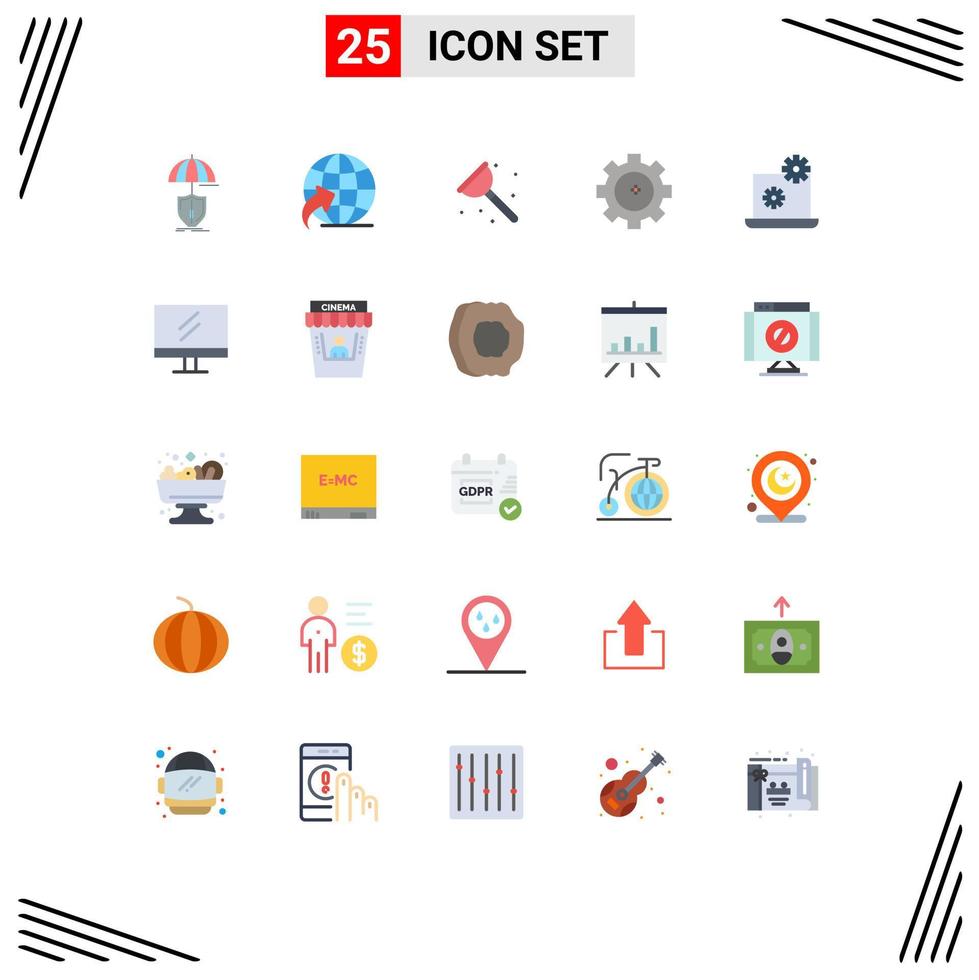 ensemble moderne de 25 pictogrammes de couleurs plates de réglage d'éléments de conception vectoriels modifiables d'équipement de chimie de salle de bains pour ordinateur portable vecteur