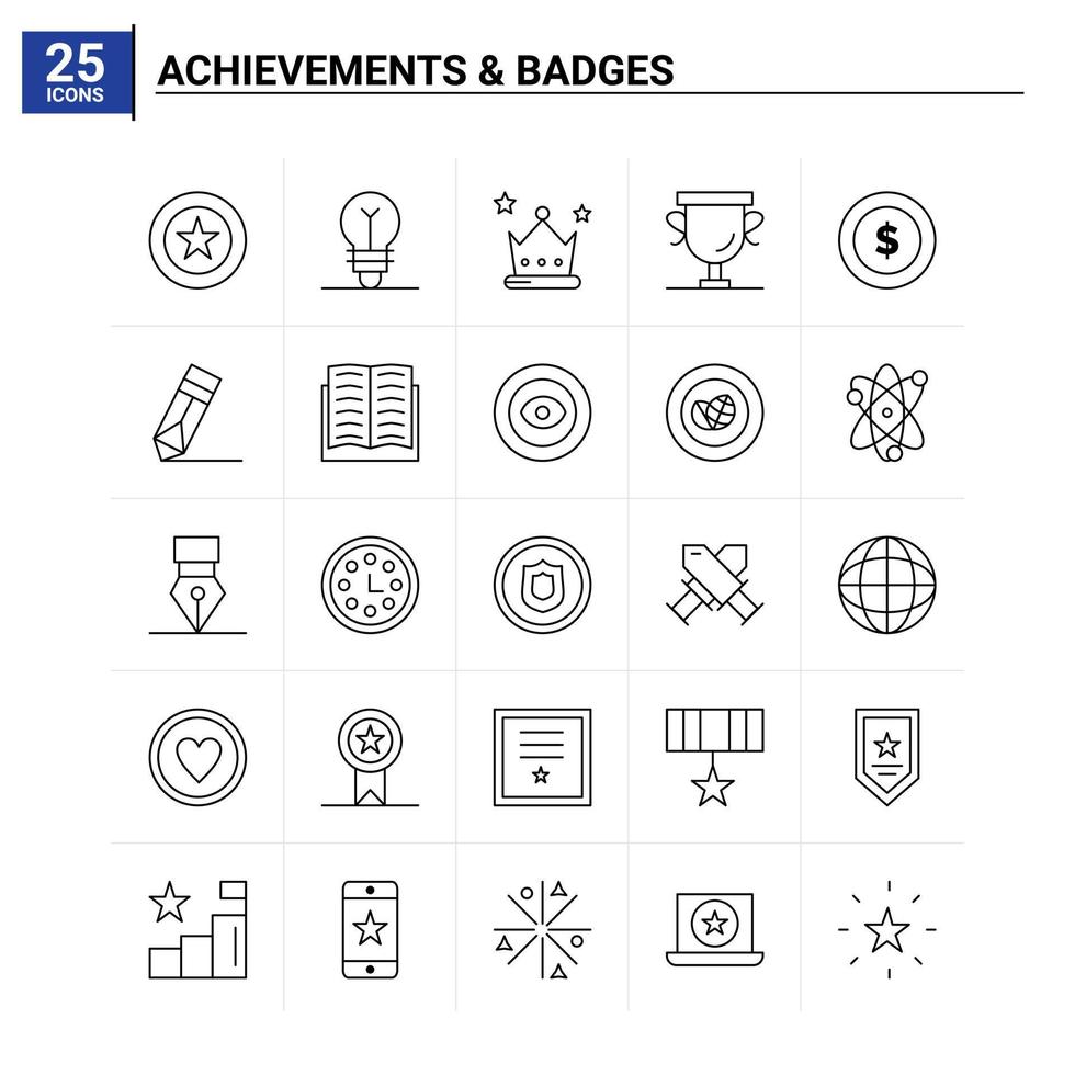 25 réalisations badges icon set vector background