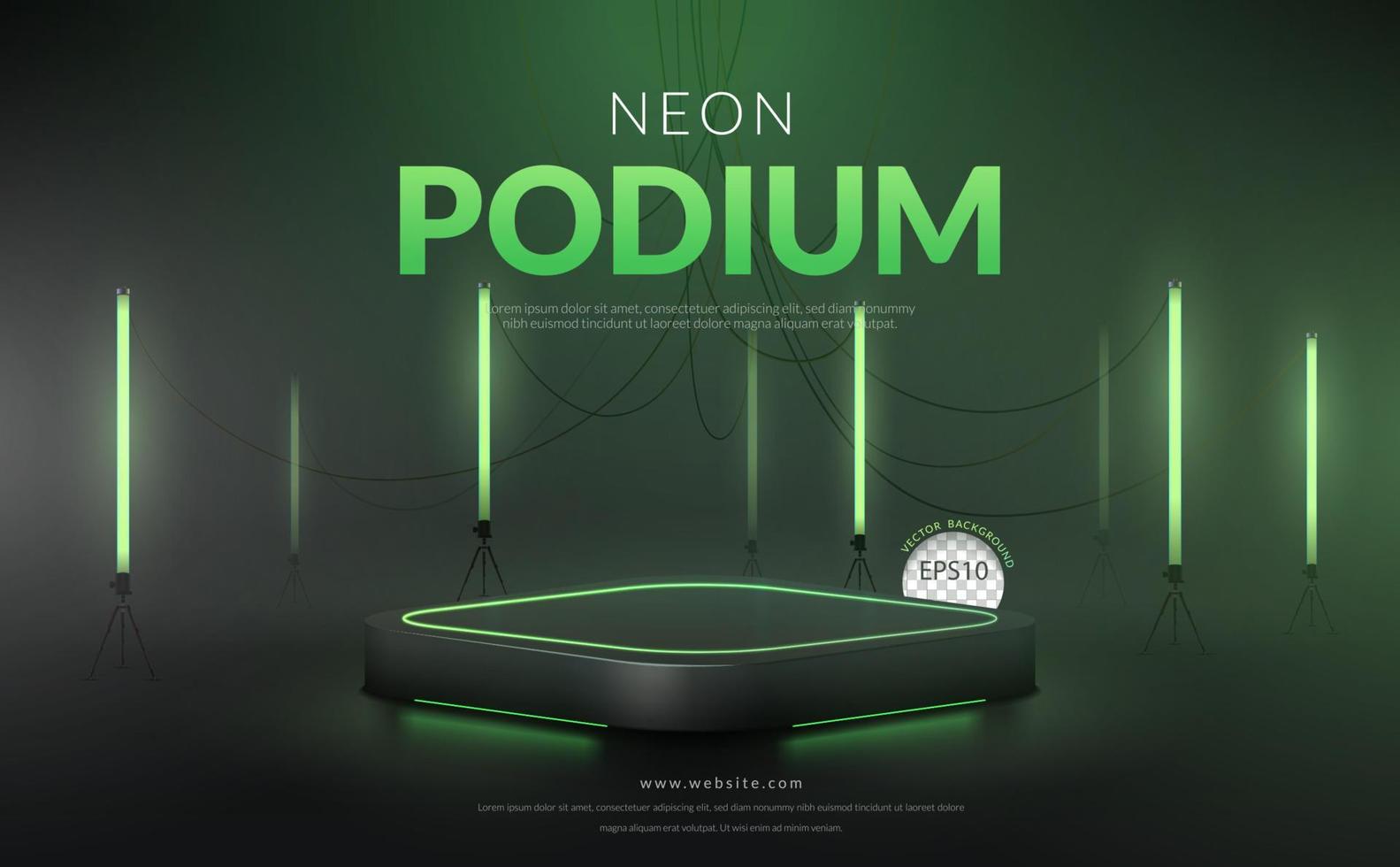 podium néon vert avec fond de tube fluorescent vert, illustration vectorielle vecteur