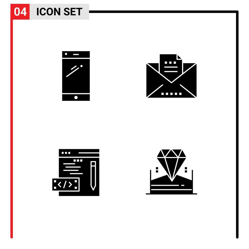4 ensemble de glyphes solides universels pour les applications web et mobiles codage de téléphone android draft web éléments de conception vectoriels modifiables vecteur