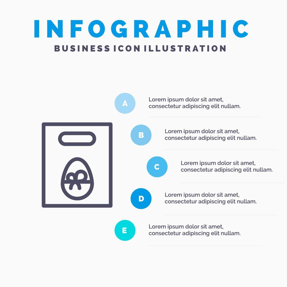 poids oeuf cadeau icône de ligne de pâques avec 5 étapes présentation infographie fond vecteur