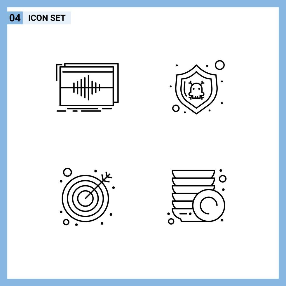 4 symboles de signes de ligne universels de la séquence de flèches audio protègent les éléments de conception vectoriels modifiables cibles vecteur