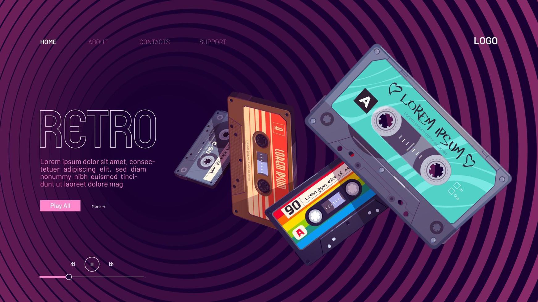 affiche de dessin animé de mixtapes rétro avec des bandes de mixage audio vecteur