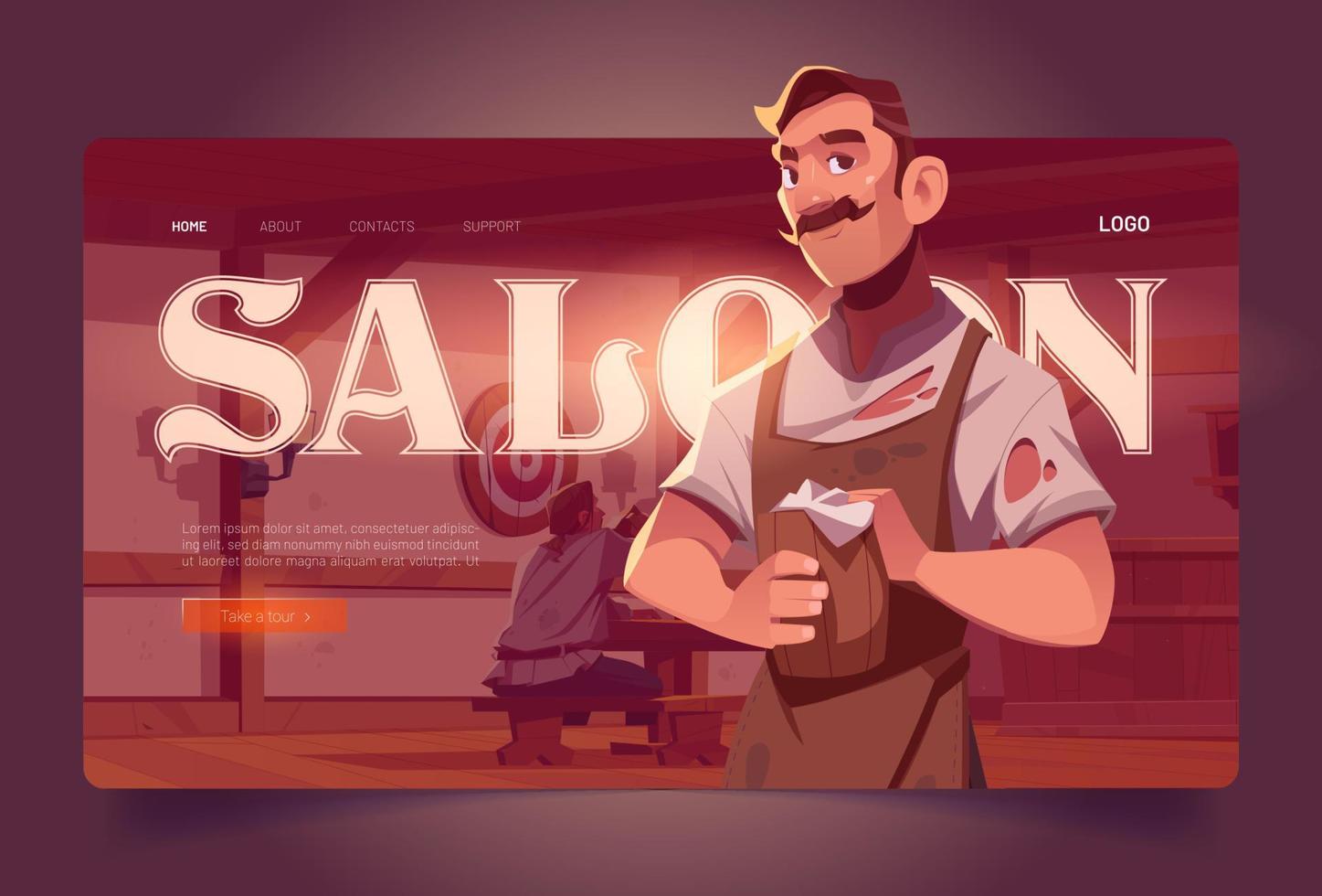 page de destination de dessin animé de saloon, taverne à l'ancienne vecteur