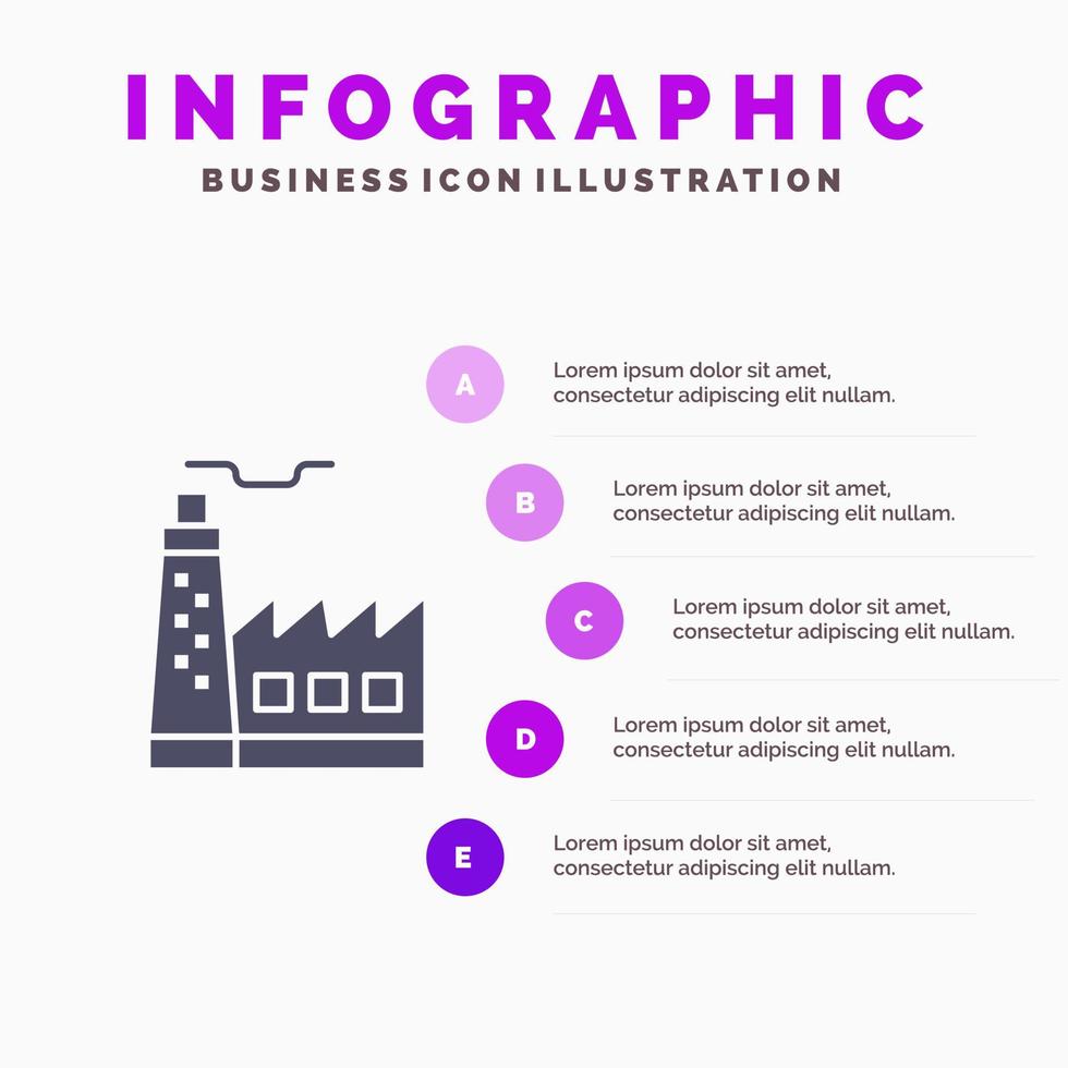 bâtiment usine construction industrie solide icône infographie 5 étapes présentation fond vecteur