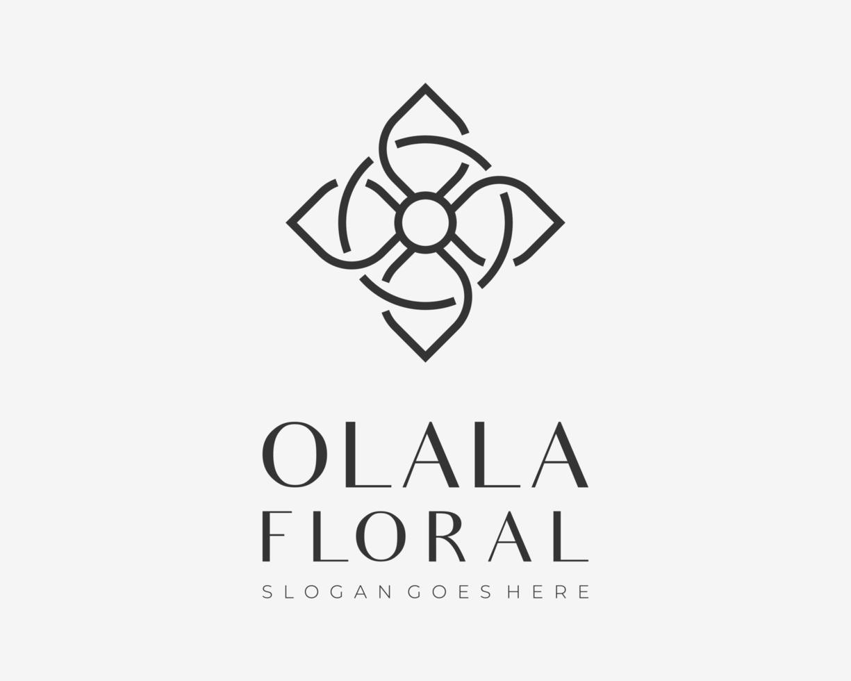 fleur feuille mandala pétale décoratif ligne simple élégante avec lettre o création de logo vectoriel minimaliste