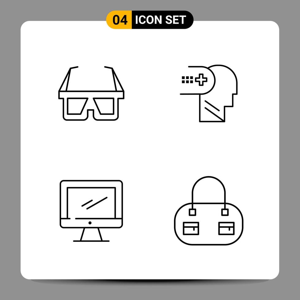 4 symboles de contour du pack d'icônes noires signes pour des conceptions réactives sur fond blanc 4 icônes définies vecteur