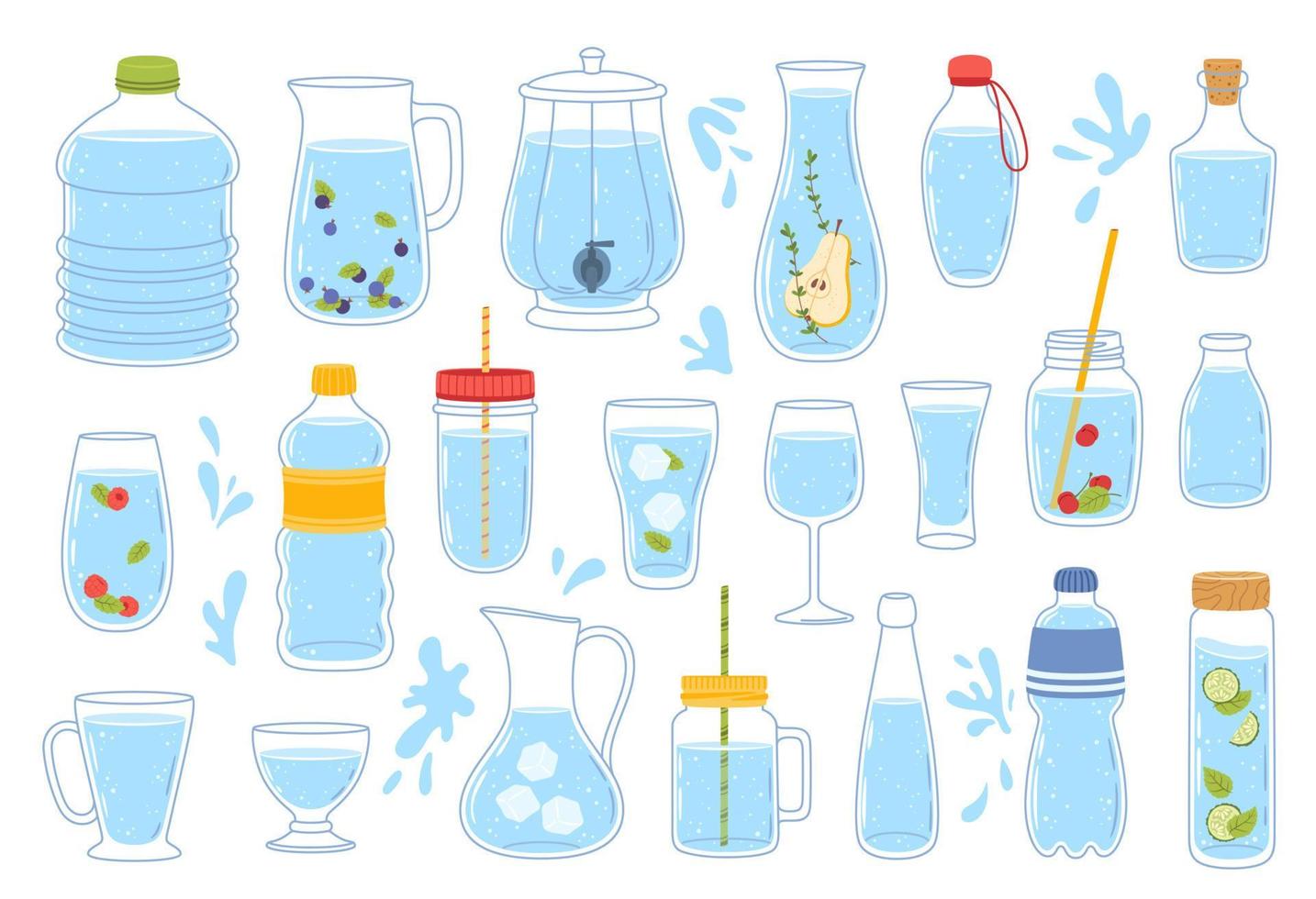 bouteilles d'eau en verre et en plastique, contenants pour boissons vecteur