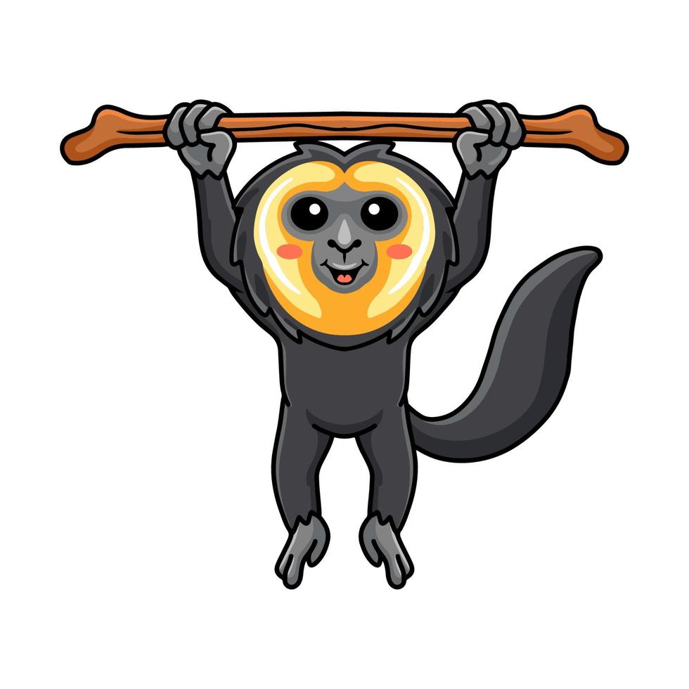 mignon petit dessin animé de singe saki suspendu à un arbre vecteur