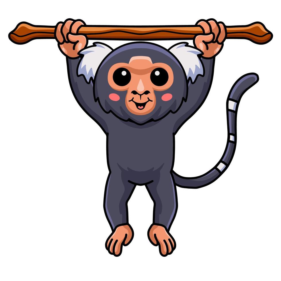 mignon, singe pygmée, ouistiti, dessin animé, pendre, sur, arbre vecteur