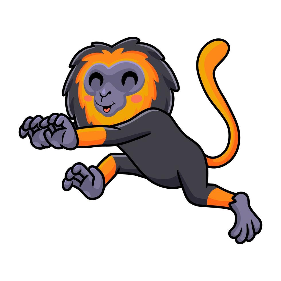 mignon petit dessin animé de singe lion en cours d'exécution vecteur