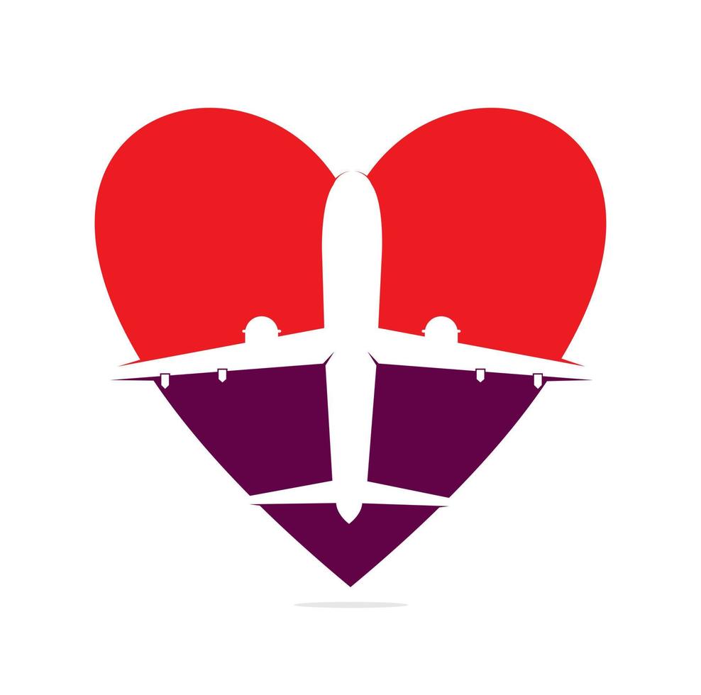 symbole d'avion de voyage avec amour, conceptions de logo de voyage. vecteur