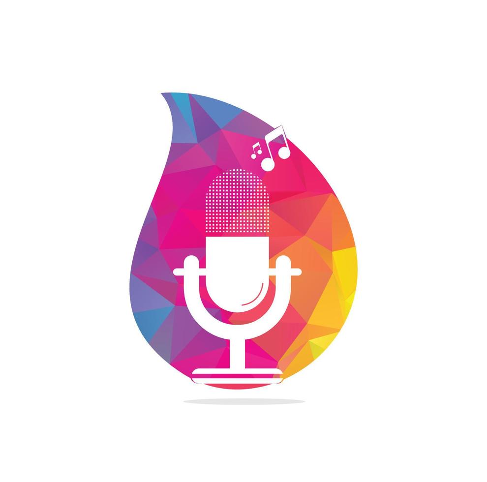création de logo d'effet de pixels de podcast de microphone. microphone de table de studio avec design d'icône de diffusion. vecteur