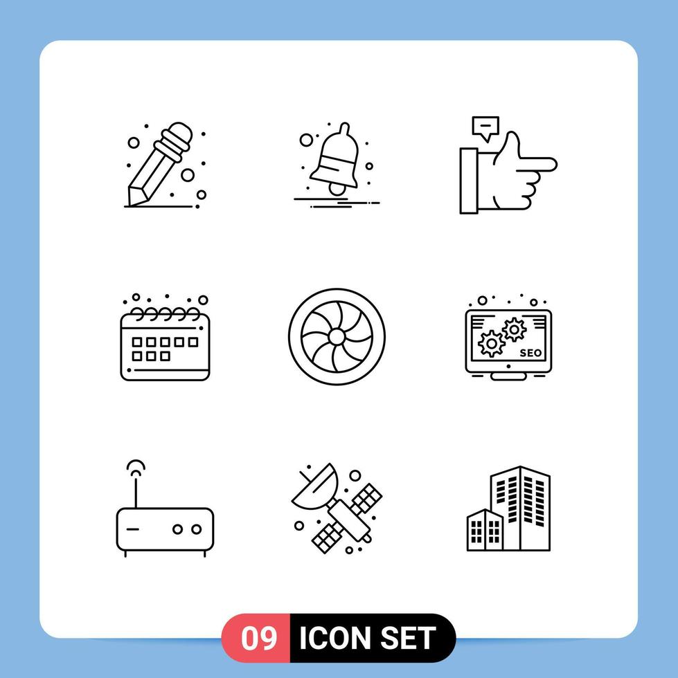 9 ensemble de contours d'interface utilisateur de signes et symboles modernes de réparation marketing pouces vers le haut calendrier mécanique éléments de conception vectoriels modifiables vecteur