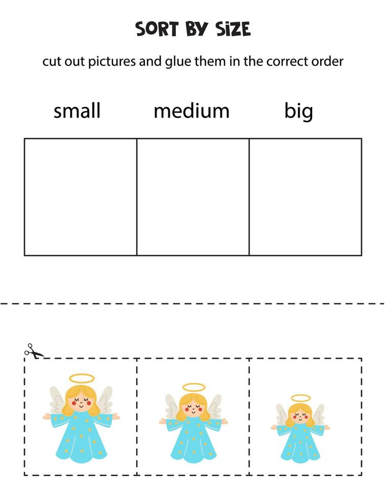 trier les anges mignons par taille. feuille de travail éducative pour les enfants. vecteur