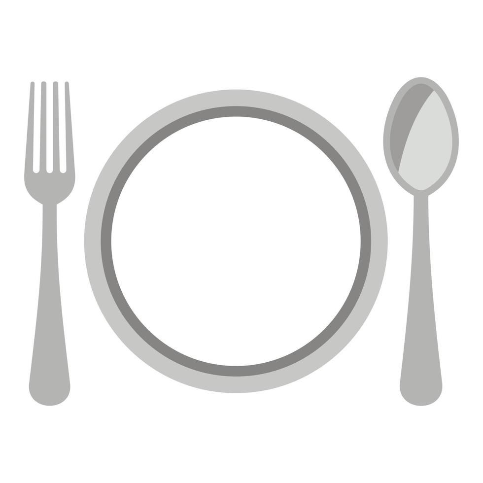 assiette cuillère et fourchette icône, style plat vecteur