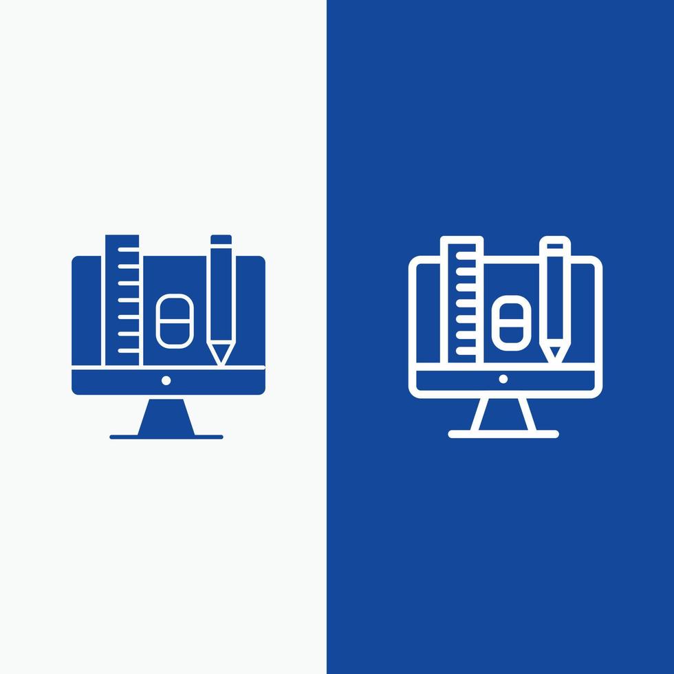 ligne de crayon à l'échelle de l'éducation informatique et bannière bleue d'icône solide de glyphe vecteur