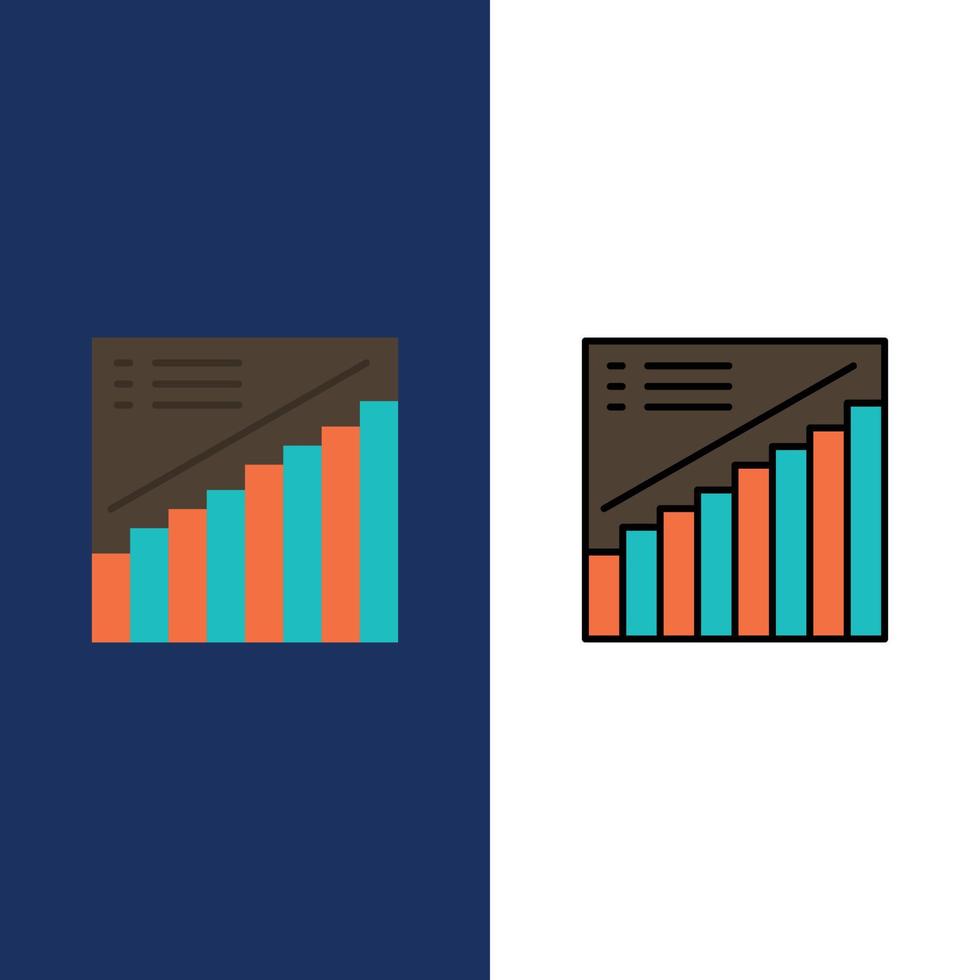 graphique graphique analytique présentation ventes icônes plat et ligne remplie icône ensemble vecteur fond bleu