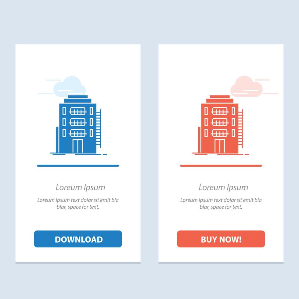 bâtiment ville dortoir auberge hôtel bleu et rouge télécharger et acheter maintenant modèle de carte de widget web vecteur