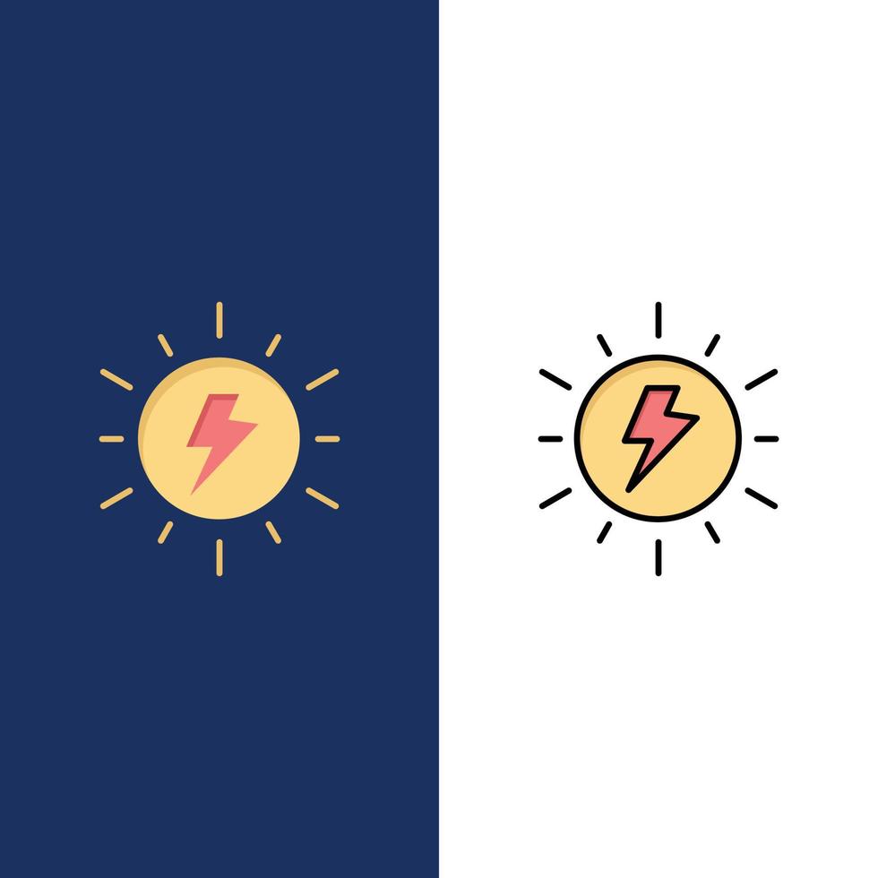 icônes de charge solaire énergie solaire plat et ligne remplie icône ensemble vecteur fond bleu