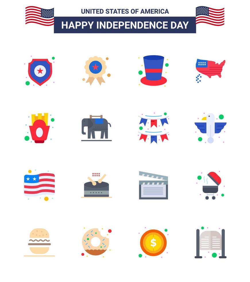 joyeux jour de l'indépendance pack de 16 appartements signes et symboles pour les frites usa américain thanksgiving américain modifiable usa day vector design elements