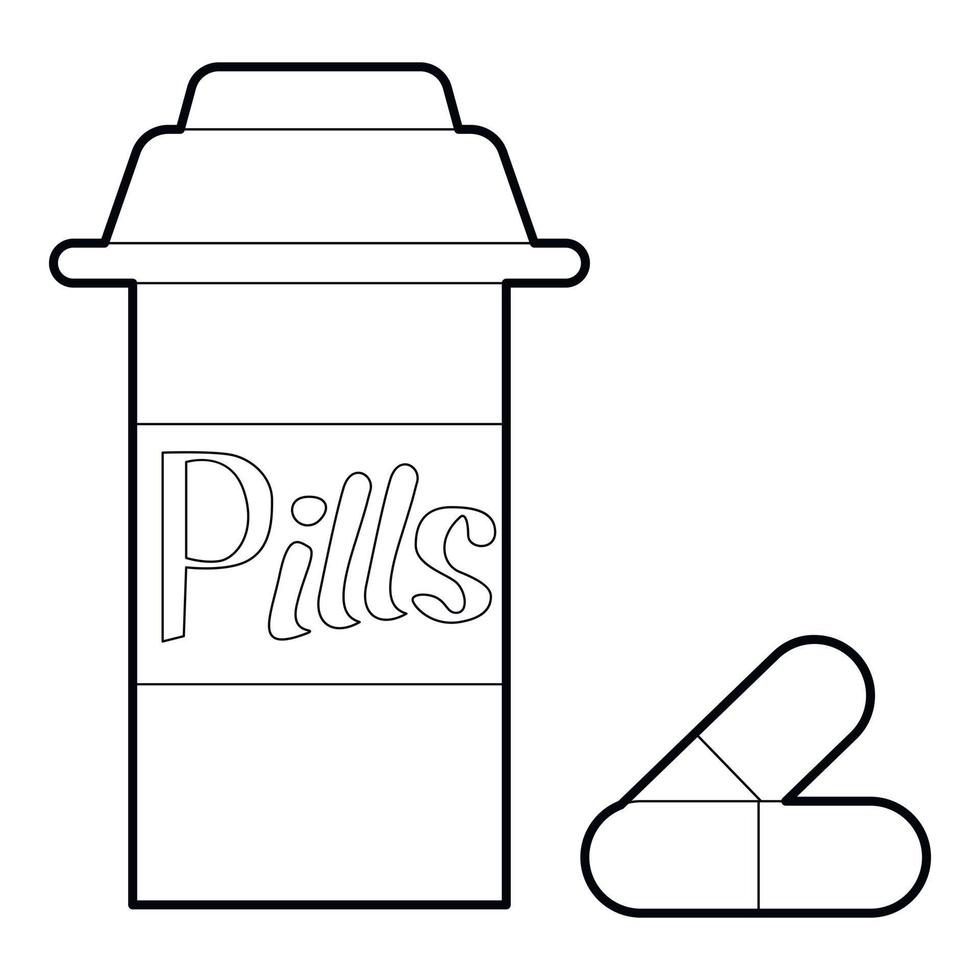 icône de pilules en pot, style de contour vecteur