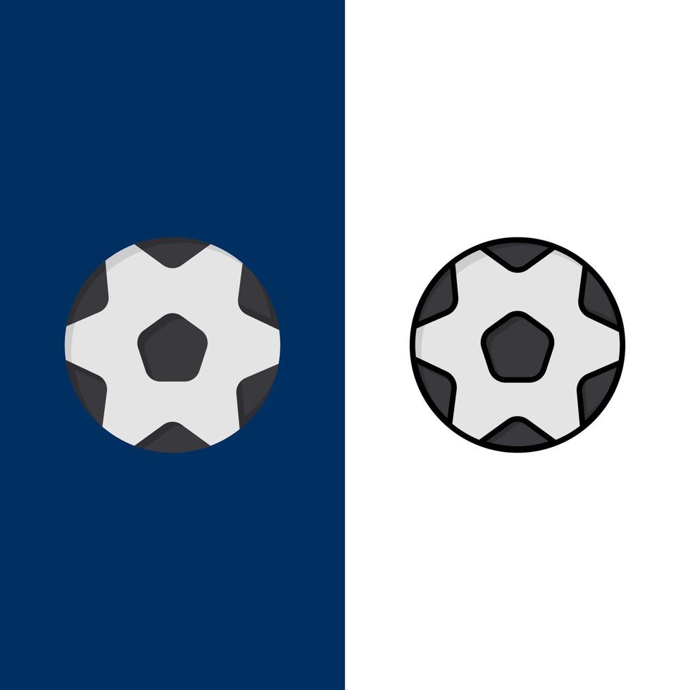 ballon de football sport football icônes plat et ligne remplie icône ensemble vecteur fond bleu