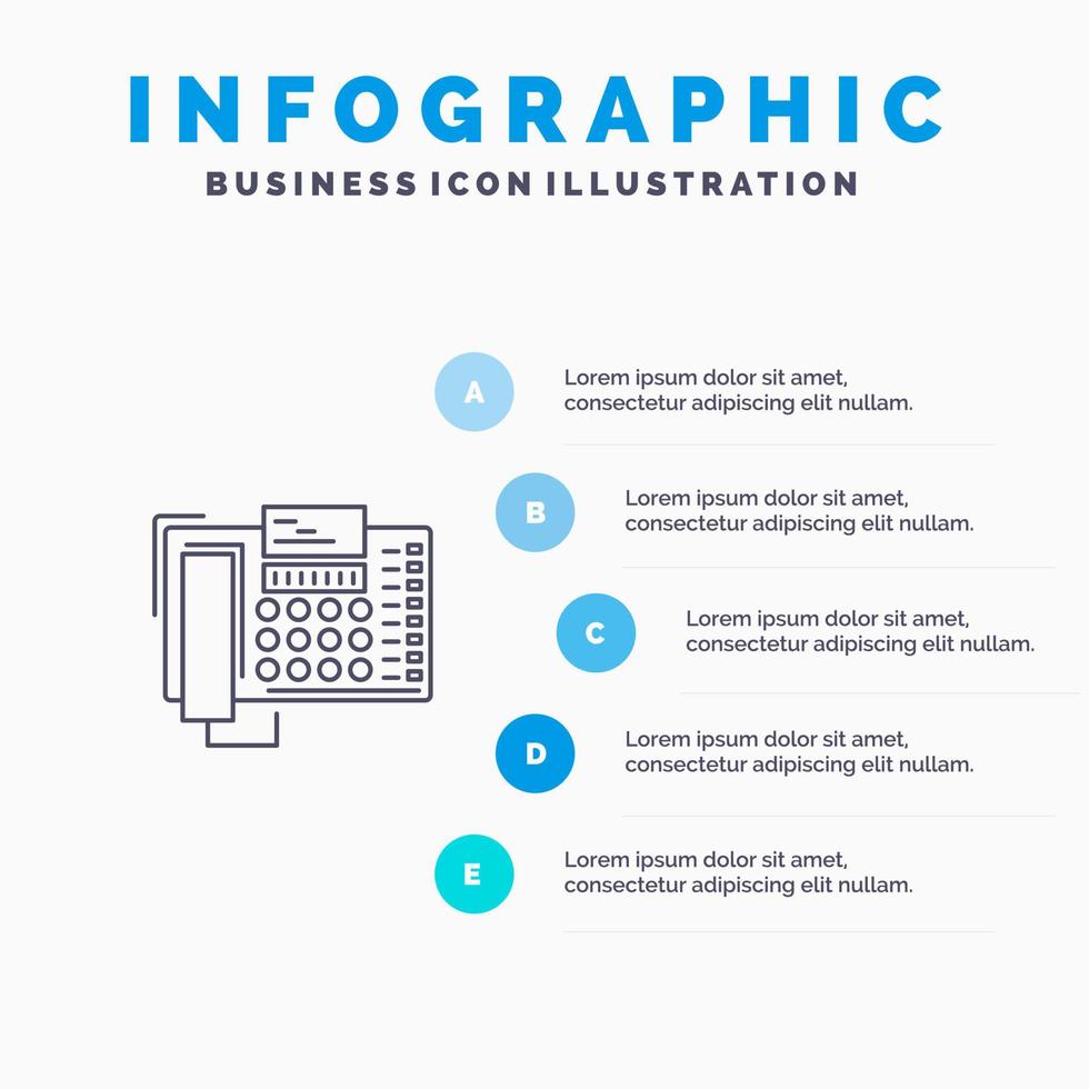 icône de ligne de contact d'appel de bureau d'affaires de téléphone avec le fond d'infographie de présentation de 5 étapes vecteur