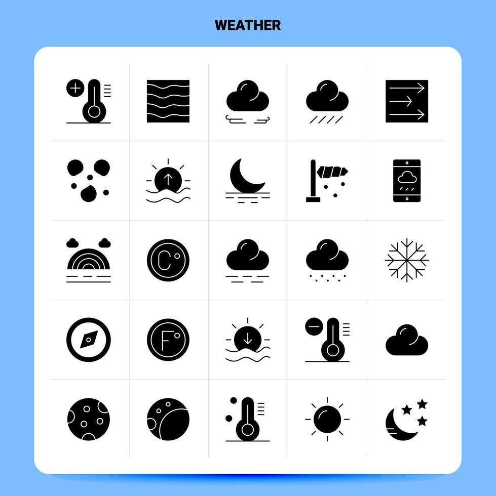 ensemble d'icônes météo solides 25 conception de style glyphe vectoriel icônes noires définies idées d'affaires web et mobiles conception illustration vectorielle