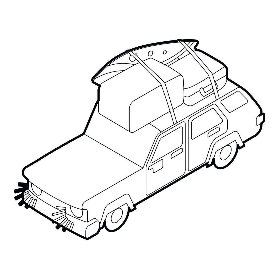 voiture avec bagages sur l'icône de toit, style de contour vecteur