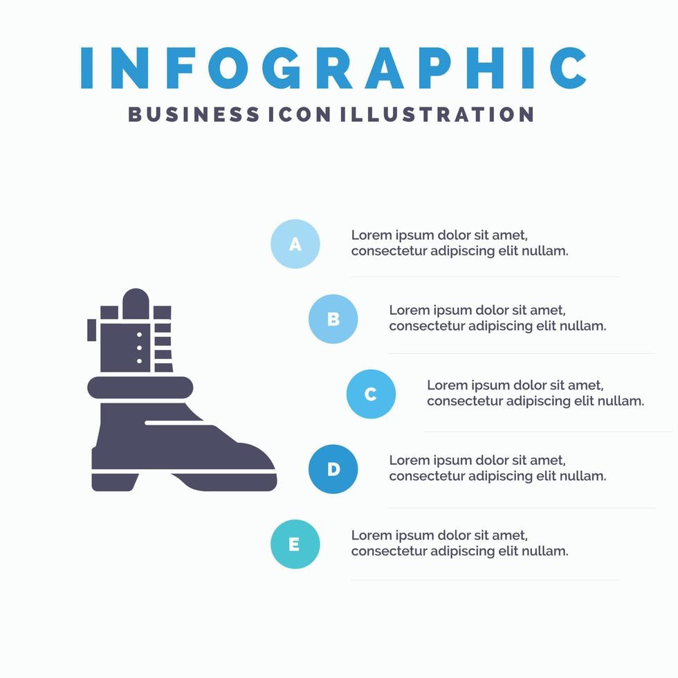 chaussures botte américain solide icône infographie 5 étapes présentation fond vecteur