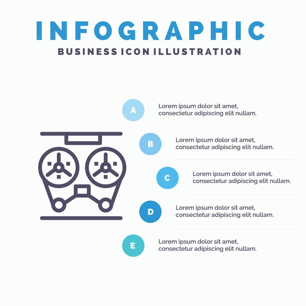 icône de ligne de bobine d'enregistreur d'enregistrement de lecteur audio avec fond d'infographie de présentation en 5 étapes vecteur