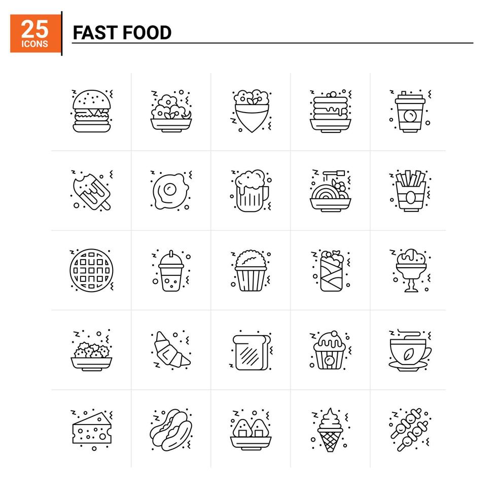 25 icônes de restauration rapide définies fond vectoriel