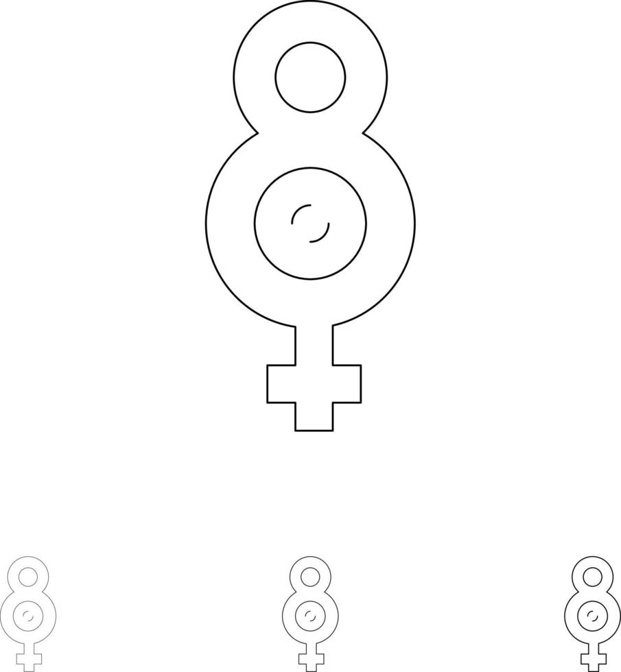 huit 8 symbole féminin gras et mince jeu d'icônes de ligne noire vecteur