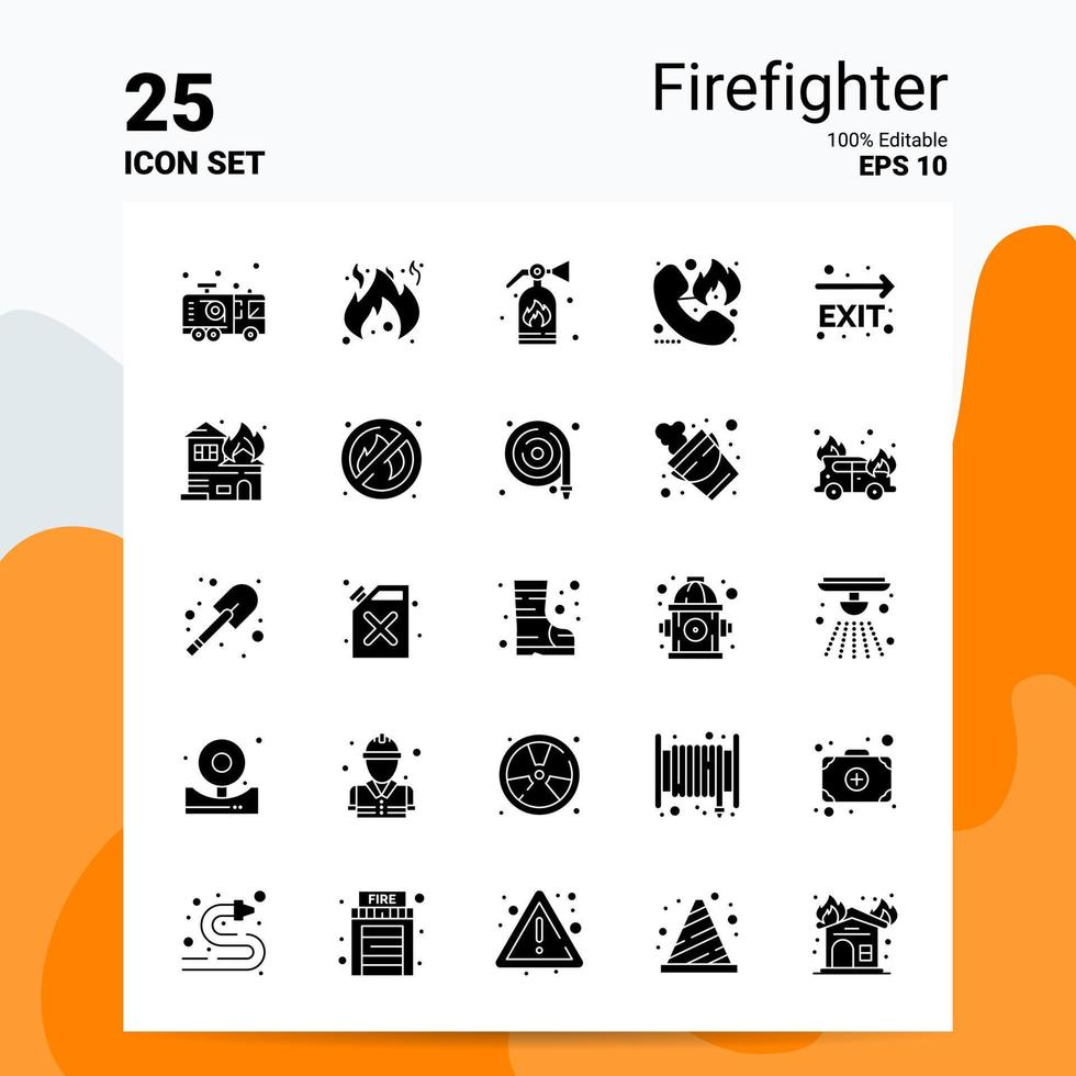 25 jeu d'icônes de pompier 100 fichiers eps modifiables 10 idées de concept de logo d'entreprise conception d'icône de glyphe solide vecteur
