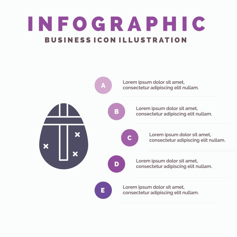 oeuf de pâques oeuf vacances solide icône infographie 5 étapes présentation fond vecteur