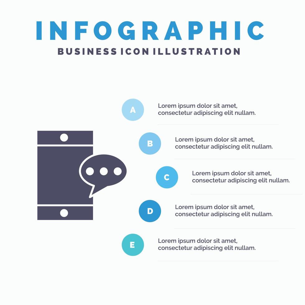 cellule de conversation mobile solide icône infographie 5 étapes présentation fond vecteur