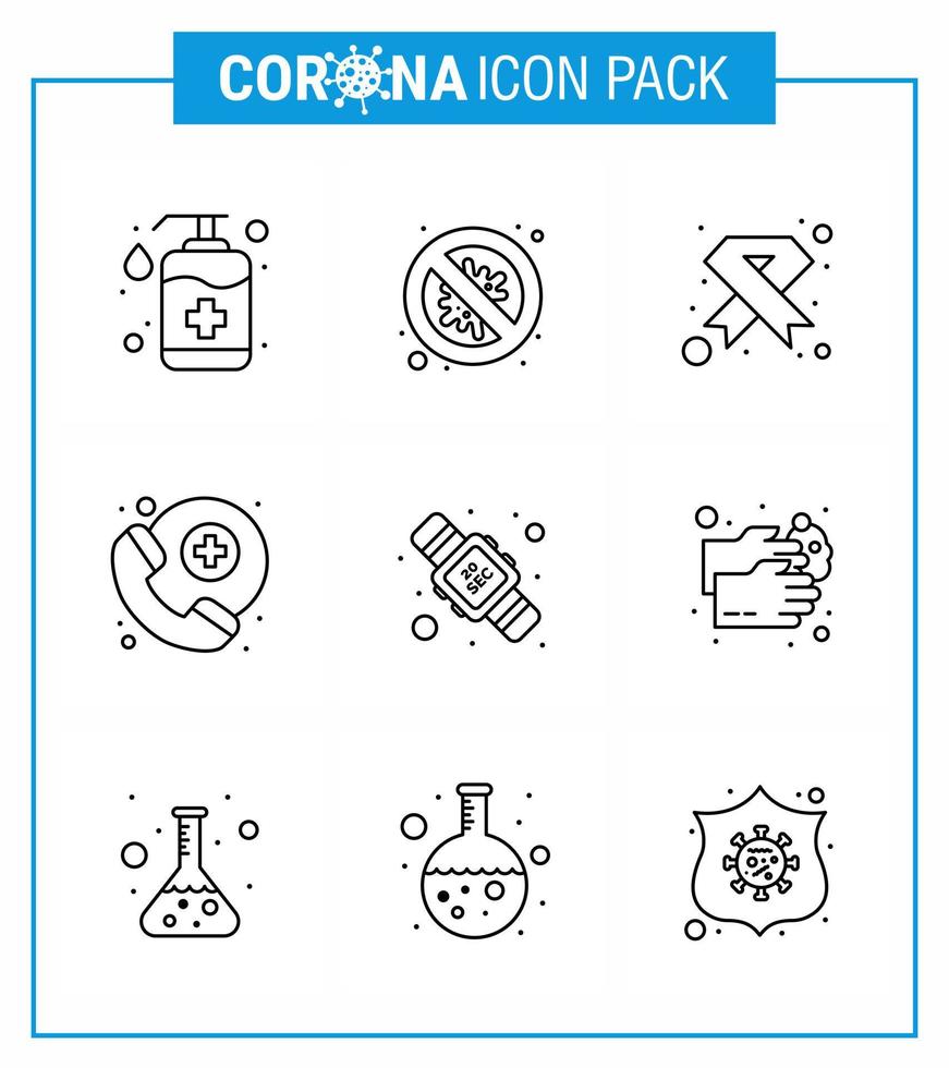 corona virus 2019 et 2020 épidémie 9 ligne pack d'icônes telles que le signe d'assistance médicale ruban de virus vih coronavirus viral 2019nov éléments de conception de vecteur de maladie