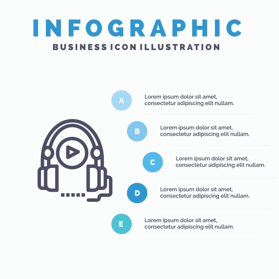 cours de langue cours de langue éducation modèle d'infographie bleu modèle d'icône de ligne vectorielle en 5 étapes vecteur