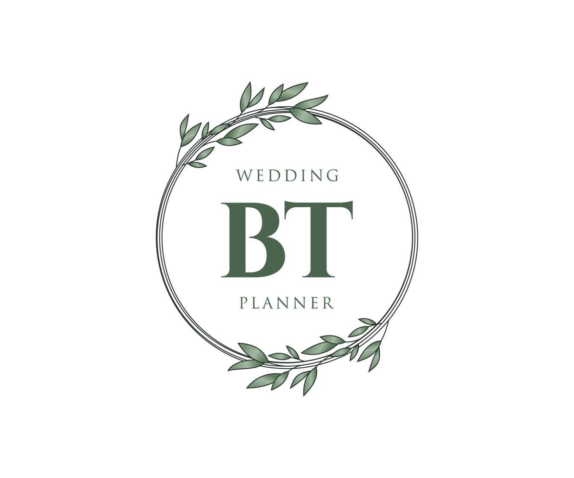 bt initiales lettre mariage monogramme collection de logos, modèles minimalistes et floraux modernes dessinés à la main pour cartes d'invitation, réservez la date, identité élégante pour restaurant, boutique, café en image vectorielle vecteur