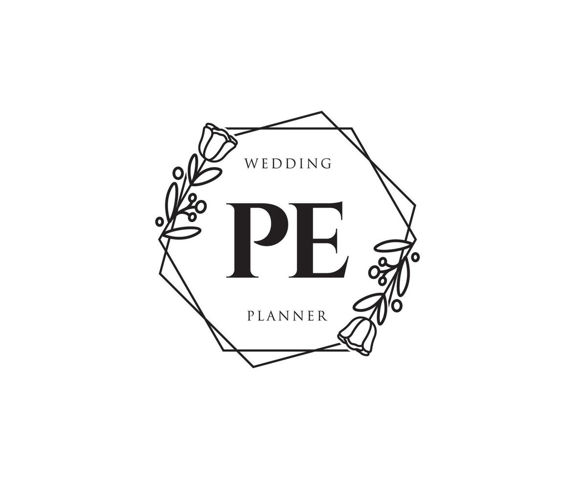 logo féminin pe initial. utilisable pour les logos nature, salon, spa, cosmétique et beauté. élément de modèle de conception de logo vectoriel plat.