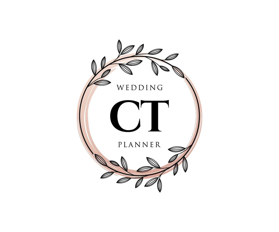 ct initiales lettre collection de logos de monogramme de mariage, modèles minimalistes et floraux modernes dessinés à la main pour cartes d'invitation, réservez la date, identité élégante pour restaurant, boutique, café en image vectorielle vecteur