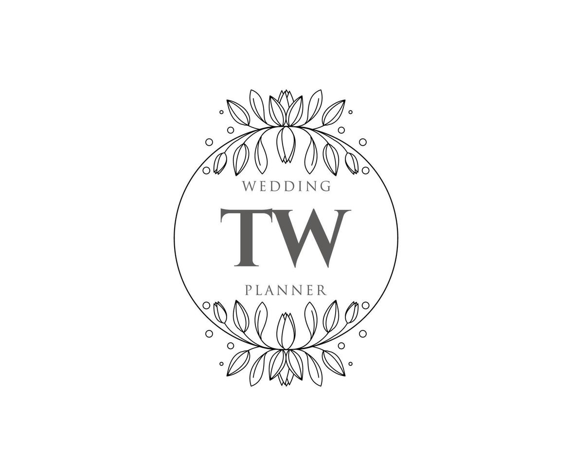 tw initiales lettre mariage monogramme logos collection, modèles minimalistes et floraux modernes dessinés à la main pour cartes d'invitation, réservez la date, identité élégante pour restaurant, boutique, café en image vectorielle vecteur