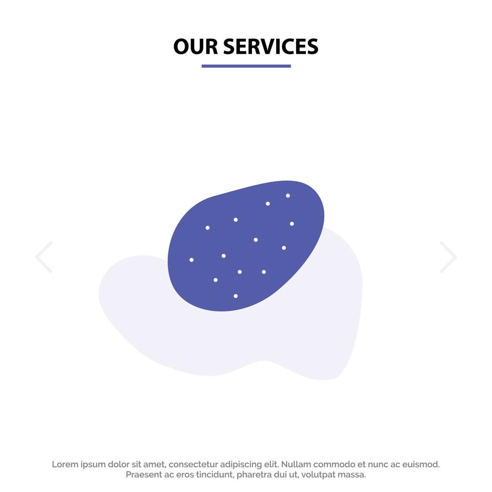 nos services modèle de carte web d'icône de glyphe solide de nourriture de pomme de terre vecteur
