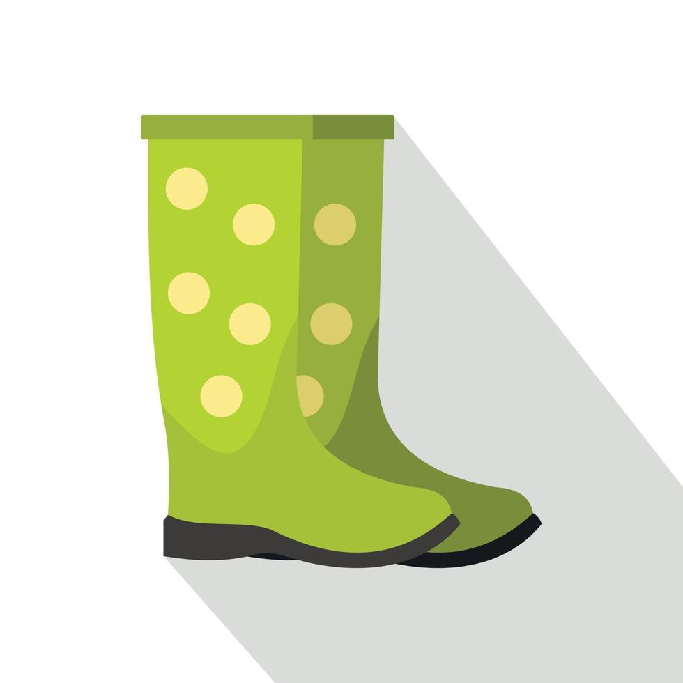 icône de bottes en caoutchouc vert, style plat vecteur