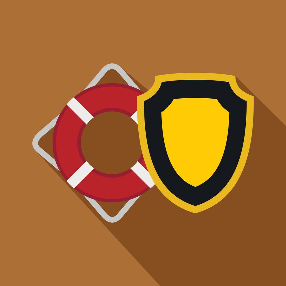 bouée de sauvetage et icône de bouclier de sécurité jaune, style plat vecteur