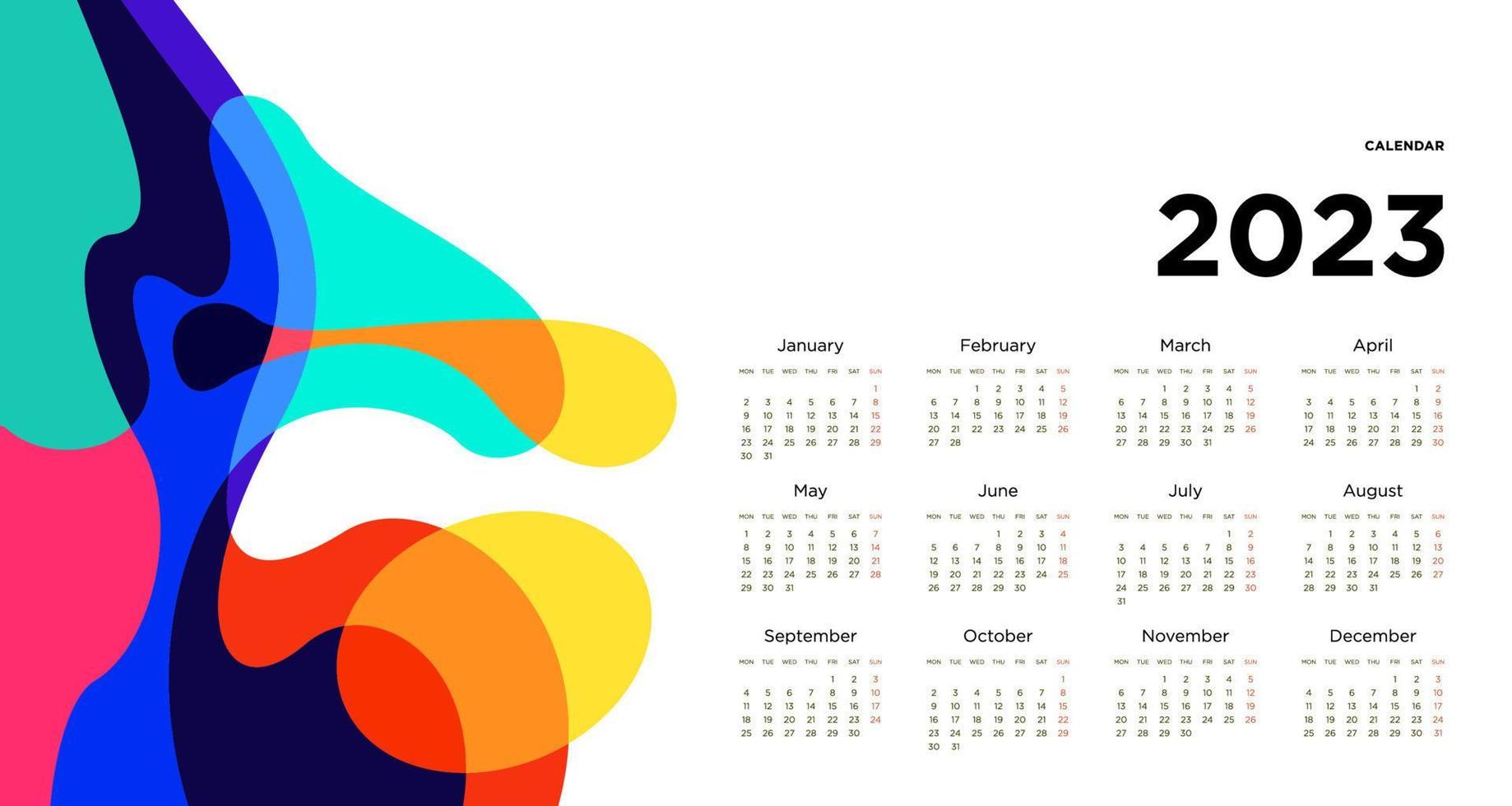 modèle de conception de calendrier du nouvel an 2023 avec abstrait coloré géométrique. conception de calendrier de vecteur. vecteur