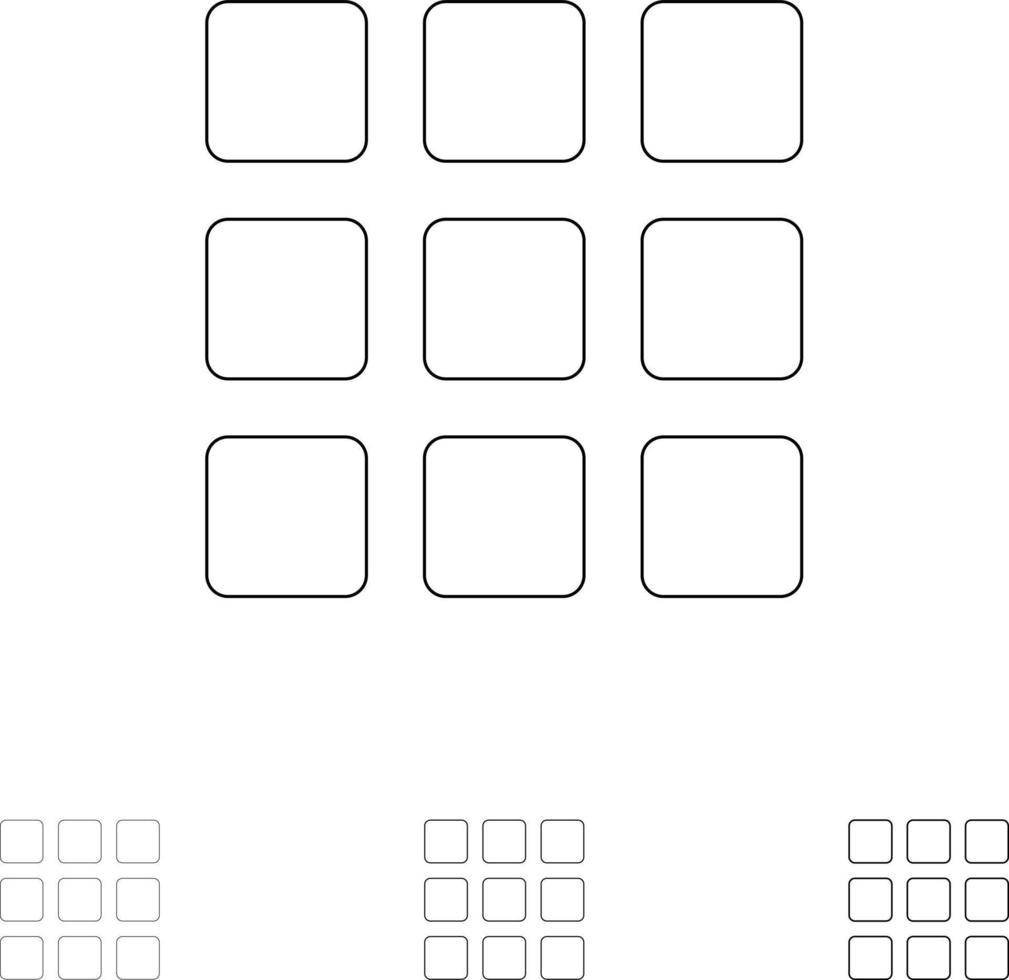 carrés de forme de grille web jeu d'icônes de ligne noire audacieuse et mince vecteur