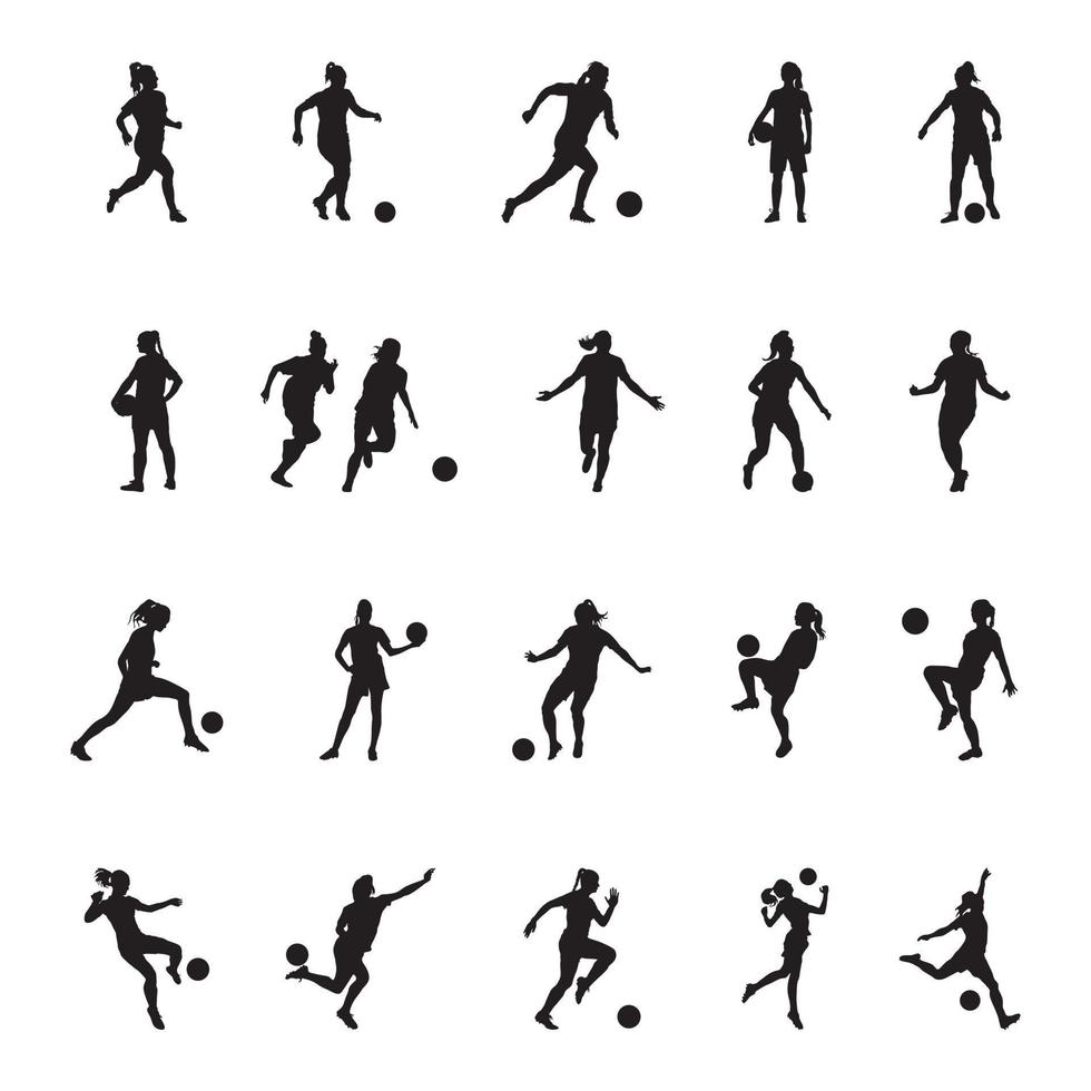 silhouette de joueur de football féminin, vecteur de joueur de fille, silhouette de joueur de football féminin -v02.