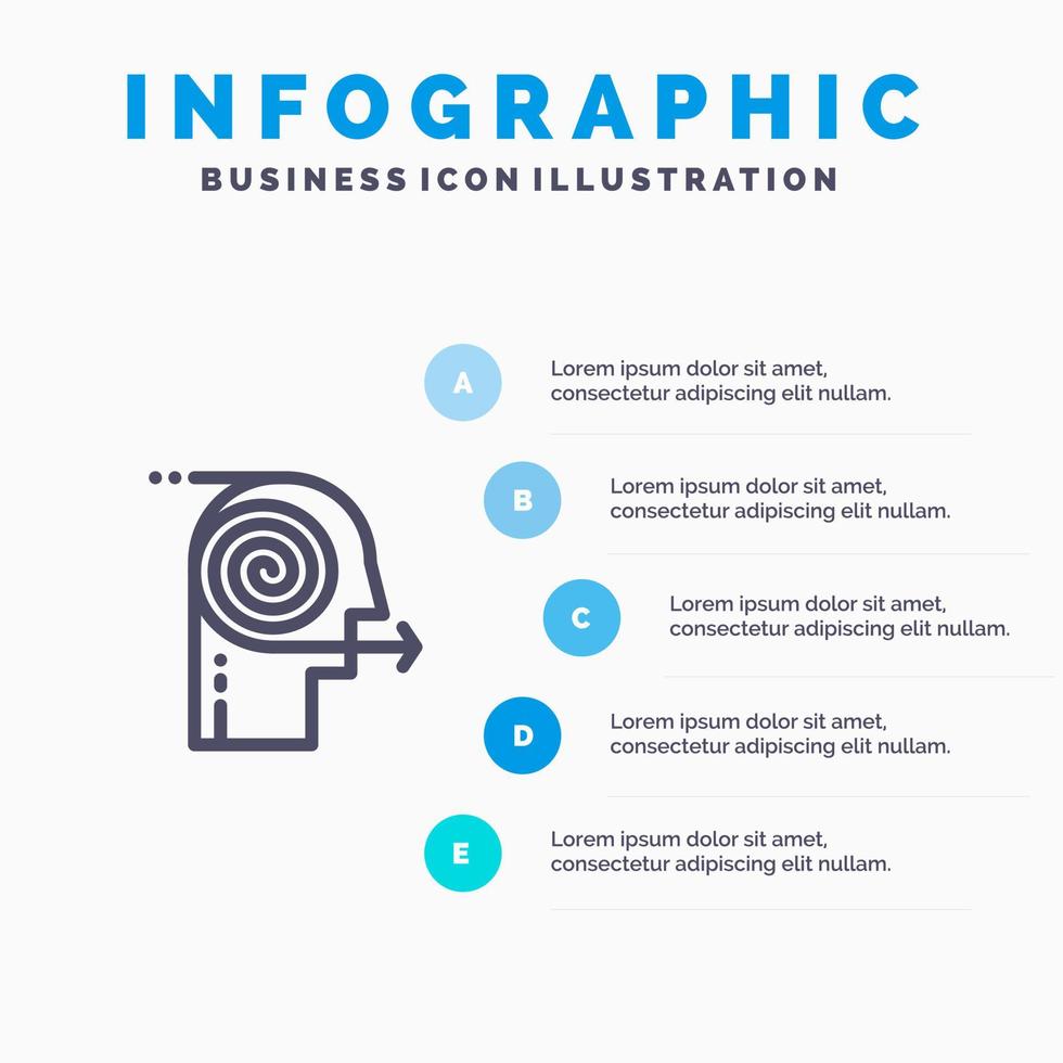 concentrer les solutions business effort focus icône de la ligne de mise au point avec 5 étapes présentation infographie fond vecteur